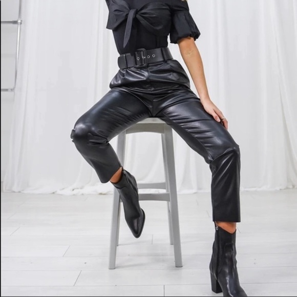 ZARA | Faux Leather Belted Pants - Picture 2 of 7
